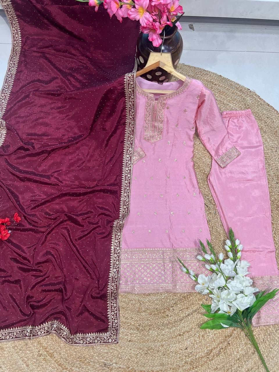 DC G76 Pure Chinon Embroidery Kurti With Bottom Dupatta Wholesale Shop in Surat